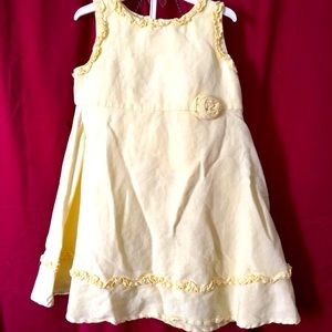 SOLD Pale Yellow Linen Blend double ruffle design Rose at empire waistline 24M